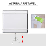 Ecrã de Projeção Manual com Suporte 100 Polegadas Ecrã de Projeção Portátil Formato 4:3 para Interior e Exterior Cinema em Casa Pátio 203x152 cm Branco