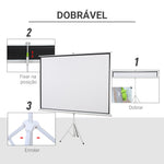 Ecrã de Projeção Manual com Suporte 100 Polegadas Ecrã de Projeção Portátil Formato 4:3 para Interior e Exterior Cinema em Casa Pátio 203x152 cm Branco