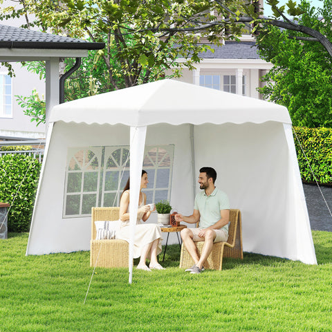 Tenda Dobrável com 2 Paredes Laterais 2,4x2,4 m Tenda de Jardim com Altura Ajustável Proteção UV50+ e Bolsa de Transporte para Exteriores Pátio Branco