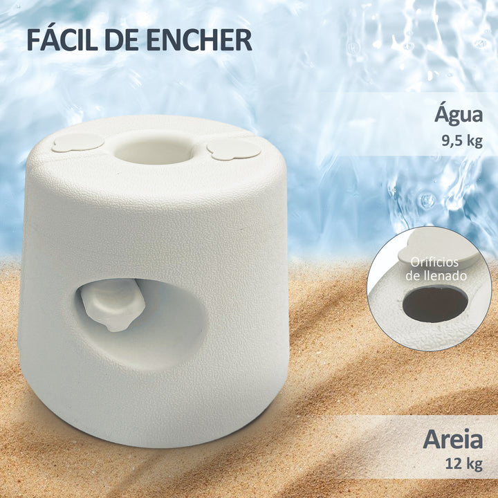 Conjunto de 4 Pesos para Tendas Dobráveis Suportes Enchivel com 9,5 kg de Água ou 12 kg de Areia com Maçanetas de Fixação Ø24x25,5 cm Branco