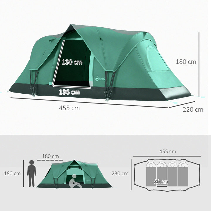 Tenda de Campismo para 5-6 Pessoas Impermeável 3000mm+ Anti UV com Bolsa de Transporte e Gancho para Luz 455x230x180cm Verde