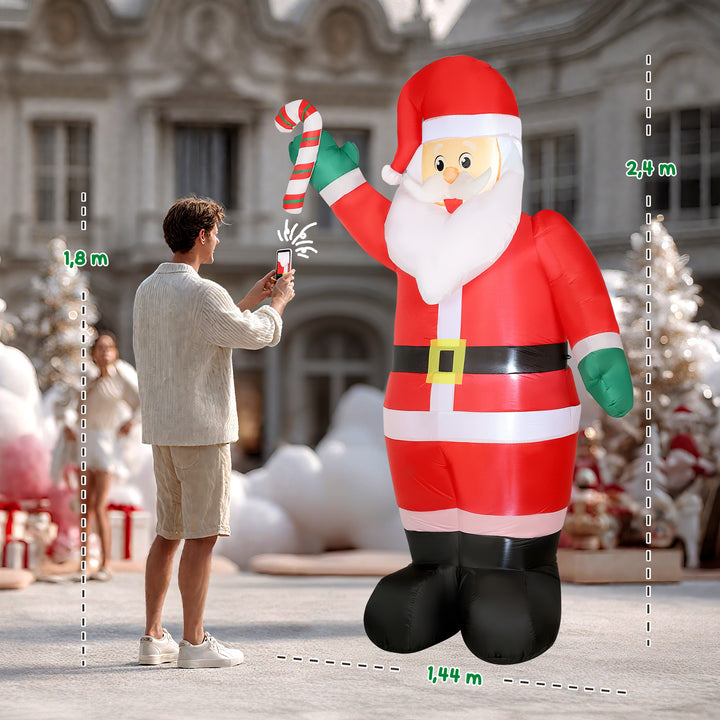 Pai Natal Insuflável 240 cm Pai Natal Insuflável com Bastão Luzes LED e Inflador Elétrico Decoração Natalícia para Exteriores e Interiores Multicor