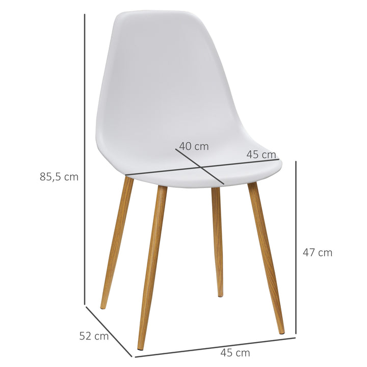 Conjunto de 4 Cadeiras de Sala de Estar Cadeiras de Cozinha com Encosto Alto e Pés de Metal para Sala de Jantar 45x52x85,5 cm Branco e Madeira