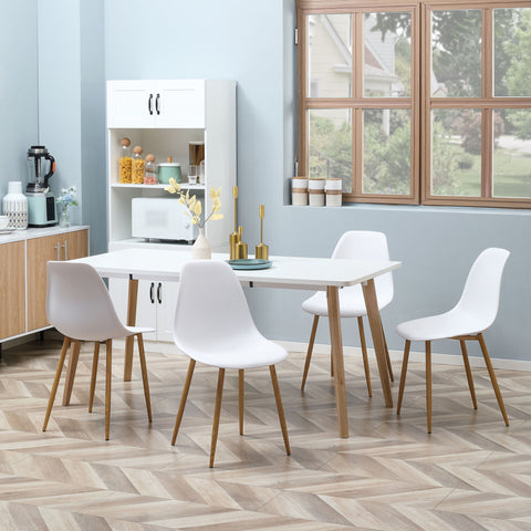 Conjunto de 4 Cadeiras de Sala de Estar Cadeiras de Cozinha com Encosto Alto e Pés de Metal para Sala de Jantar 45x52x85,5 cm Branco e Madeira