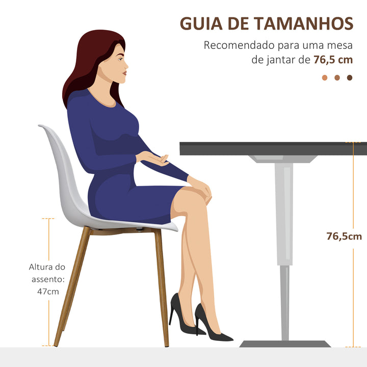 Conjunto de 4 Cadeiras de Sala de Estar Cadeiras de Cozinha com Encosto Alto e Pés de Metal para Sala de Jantar 45x52x85,5 cm Branco e Madeira