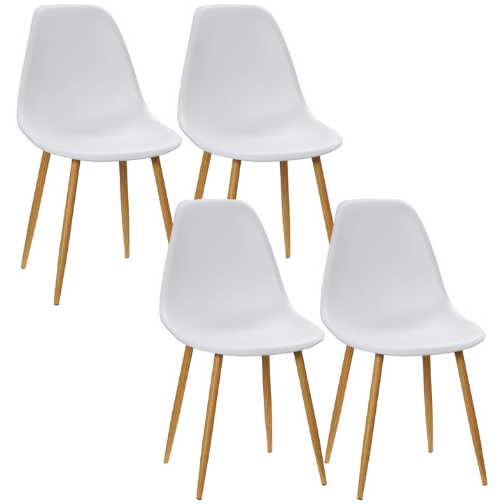 Conjunto de 4 Cadeiras de Sala de Estar Cadeiras de Cozinha com Encosto Alto e Pés de Metal para Sala de Jantar 45x52x85,5 cm Branco e Madeira