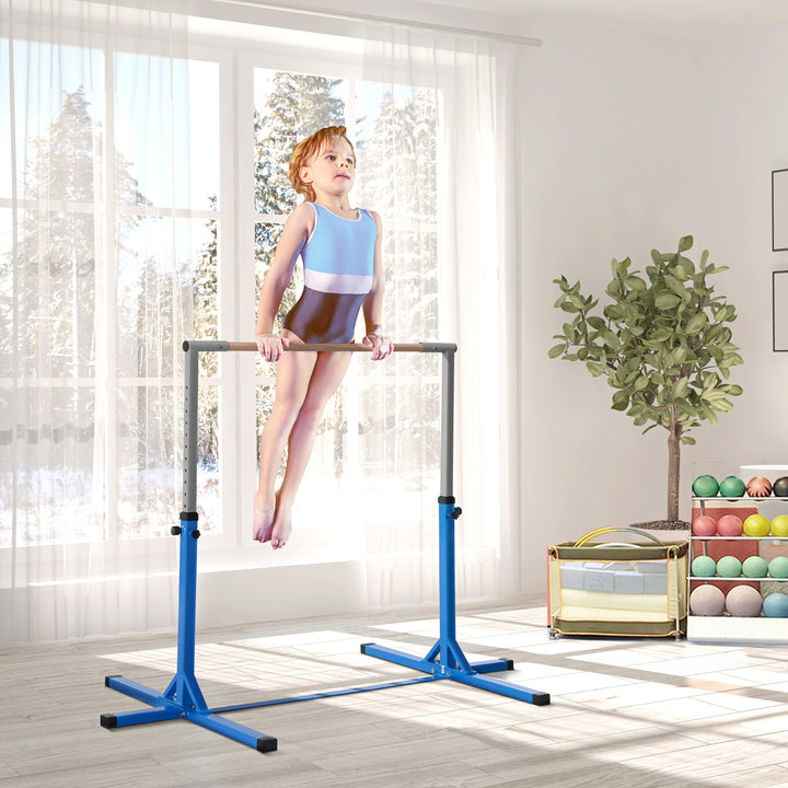 Barra de Ginástica para Crianças acima de 3 Anos Barra de Treino com Altura Ajustável 92-150 cm Barra Horizontal de Ginástica Carga 75 kg 194x121x150 cm Azul