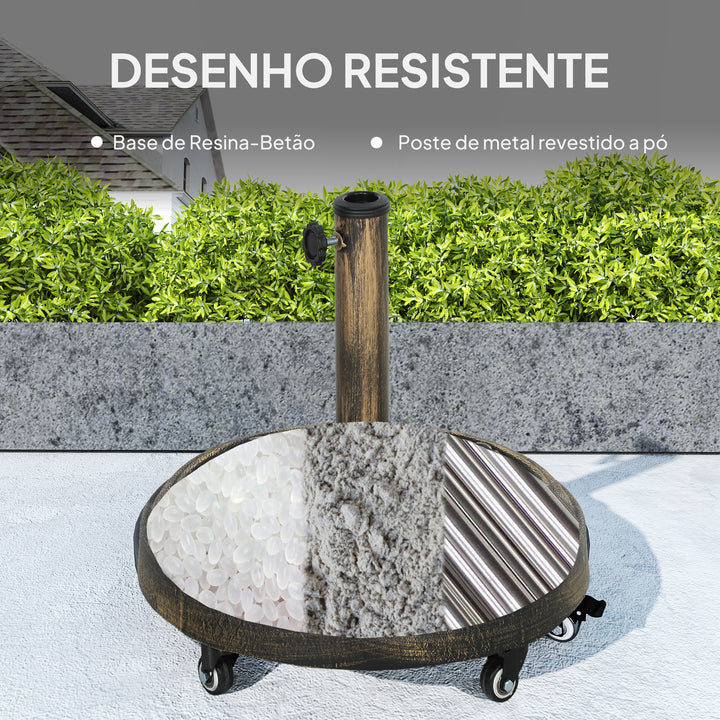 Base para Chapéu de Sol Redonda Suporte para Chapéu de Sol com Rodas Base para Chapéu de Sol Preechível com Cimento Peso 21 kg para Jardim Varanda Ø49x42 cm Bronze