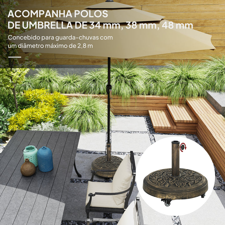 Base para Chapéu de Sol Redonda Suporte para Chapéu de Sol com Rodas Base para Chapéu de Sol Preechível com Cimento Peso 21 kg para Jardim Varanda Ø49x42 cm Bronze