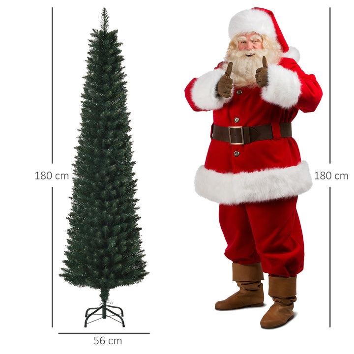 Árvore de Natal Artificial Altura 180cm com 380 Ramos de Folhas de PVC Ignífugos Base Dobrável e Suporte Metálico Decoração de Natal para Interiores Ø56x180cm Verde