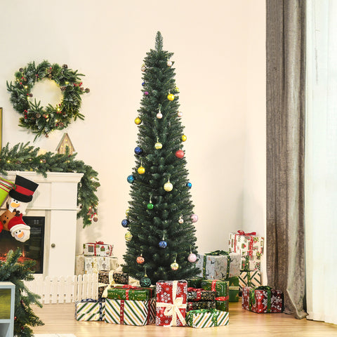 Árvore de Natal Artificial Altura 180cm com 380 Ramos de Folhas de PVC Ignífugos Base Dobrável e Suporte Metálico Decoração de Natal para Interiores Ø56x180cm Verde