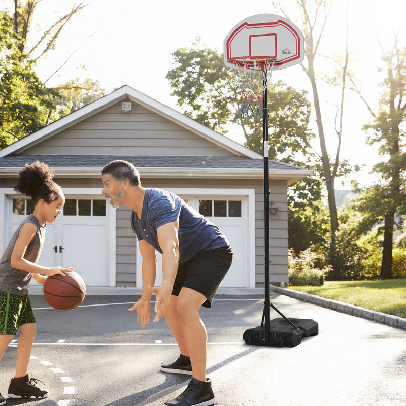 Tabela de Basquetebol para Exterior com Altura Ajustável 258x314 cm Cesta de Basquetebol com Rodas Base Recaregável para Adolescentes e Adultos Preto e Vermelho