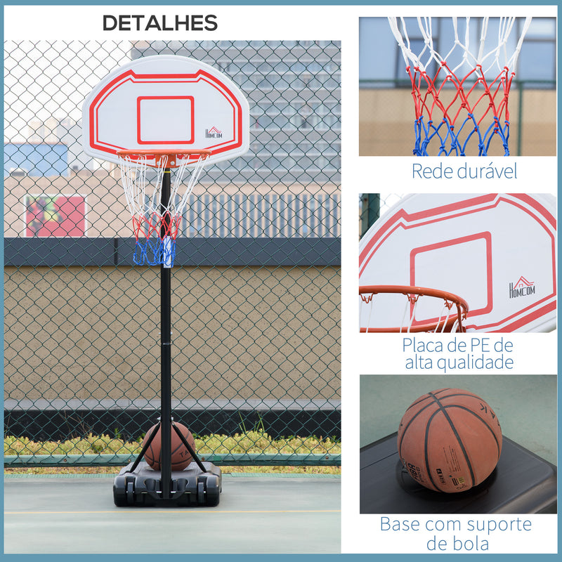 Tabela de Basquetebol para Exterior com Altura Ajustável 258x314 cm Cesta de Basquetebol com Rodas Base Recaregável para Adolescentes e Adultos Preto e Vermelho