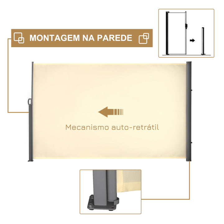 Toldo Lateral Retrátil para Terraço Pátio ou Jardim Toldo de Privacidade para Exterior Dobrável 300x180cm Creme