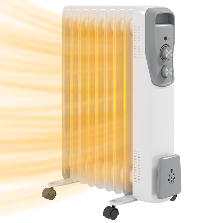 Aquecedor a Óleo Silencioso 2000W Aquecedor Elétrico Baixo Consumo com Rodas Temperatura Ajustável Proteção Sobreaquecimento 3 Configurações de Aquecimento para 25 m² 29x41,5x62 cm Branco