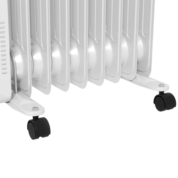 Aquecedor a Óleo Silencioso 2000W Aquecedor Elétrico Baixo Consumo com Rodas Temperatura Ajustável Proteção Sobreaquecimento 3 Configurações de Aquecimento para 25 m² 29x41,5x62 cm Branco