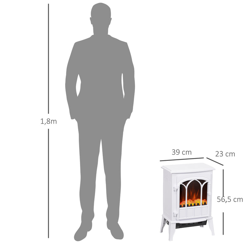 Lareira Elétrica Portátil 1000/2000W com Efeito de Chama Realista e Proteção Contra Superaquecimento para Ambientes entre 15-30m² 39x23x56,5 cm Branco