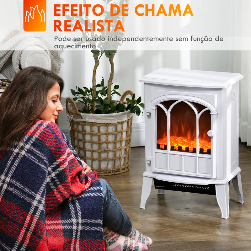 Lareira Elétrica Portátil 1000/2000W com Efeito de Chama Realista e Proteção Contra Superaquecimento para Ambientes entre 15-30m² 39x23x56,5 cm Branco