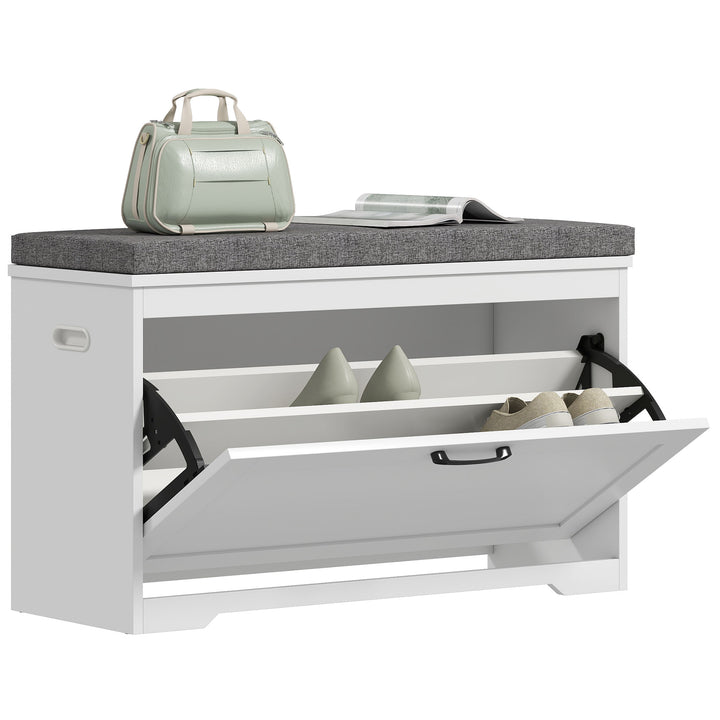 Banco Sapateira Moderno com Assento Acolchoado Prateleira Ajustável para 8 Pares de Sapatos para Entrada Corredor Quarto 80x30x50 cm Branco