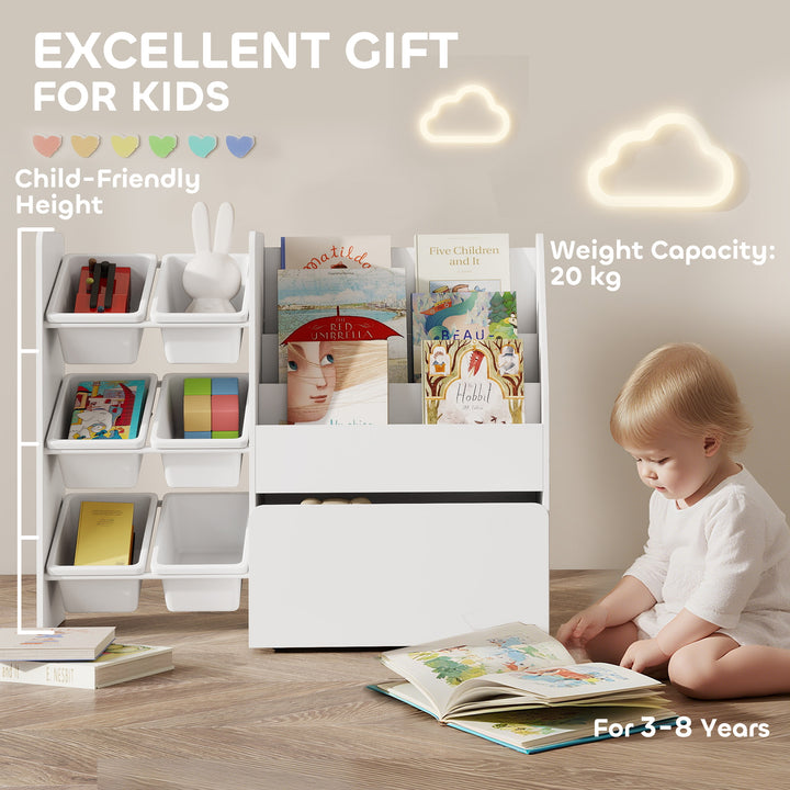 Estante Infantil para Brinquedos com 6 Caixas Removíveis 3 Prateleiras Abertas e Gaveta Inferior com Rodas Organizador para Quarto Sala de Jogos Escola Infantil 100x30x80 cm Branco