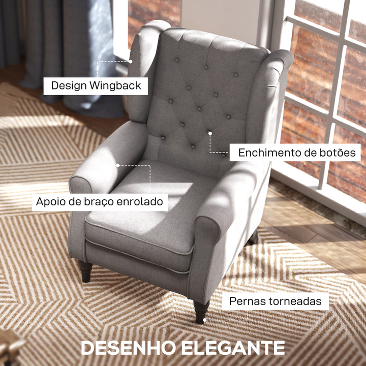 Poltrona de Sala de Estar Poltrona Moderna para Dormitório com Apoio para a Cabeça e Pés de Madeira Poltrona Individual Carga 160 kg para Esritório 74x86x102 cm Cinza