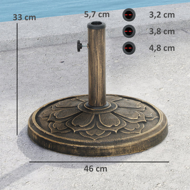 Base para Chapéu de Sol Redonda Suporte para Chapéu de Sol Base para Chapéu de Sol Preenchível com Cimento Peso 12 kg para Jardim Varanda Ø46x33 cm Bronze