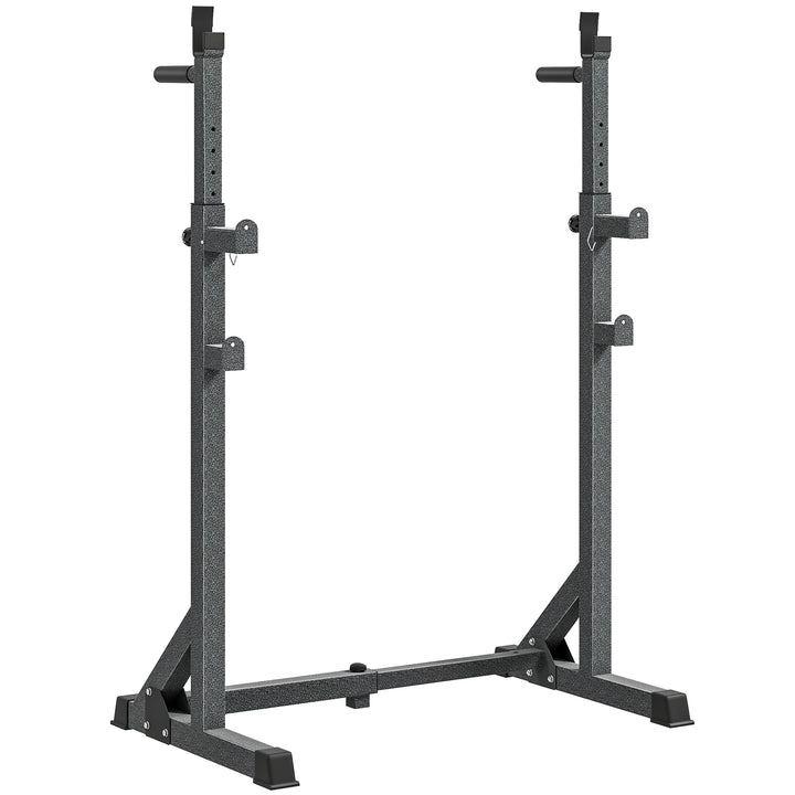 Suporte para Barras de Pesos Multifuncional com Largura e Altura Ajustáveis Suporte de Musculação com Estrutura de Aço Carga 200 kg para Treino em Casa Ginásio 60-87x65x121-158 cm Preto