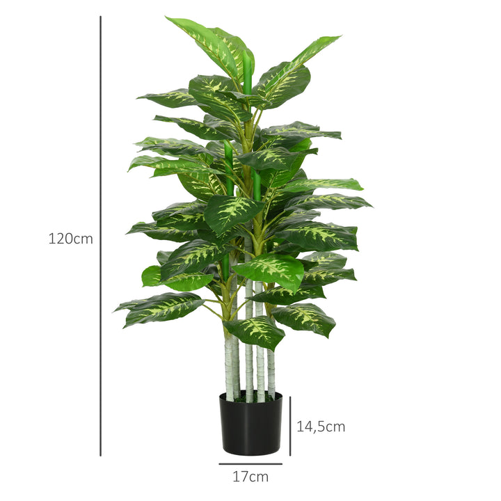 Planta Artificial de 120 cm com 53 Folhas Realistas e Vaso de Cimento Planta Sintética Decoração para Casa Escritório e Exterior Verde