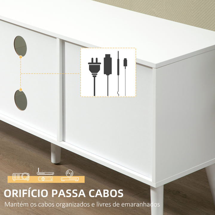 Móvel de TV para Televisores de até 50 Polegadas Móvel de Sala de Estar Moderno com 2 Gavetas de Tecido 2 Prateleiras Abertas e Orifício Passa Cabos 110x29x46,5cm Branco e Cinza