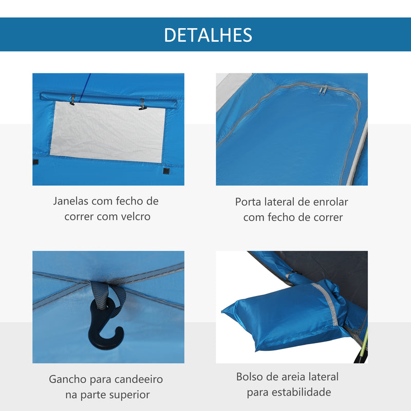 Tenda de Praia Dobrável Tenda de Praia Pop-up para 1-2 Pessoas com 2 Portas 2 Janelas e Bolsa de Transporte para Parque Campismo 220x173x120 cm Azul