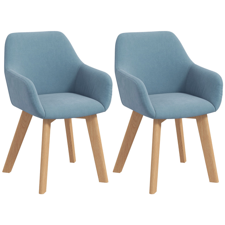 Conjunto de 2 Cadeiras de Sala de Jantar Modernas Cadeiras de Cozinha Estofadas em Veludo com Encosto Médio e Pés de Madeira de Borracha para Sala de Estar Carga 120kg 54x57x80 cm Azul Claro