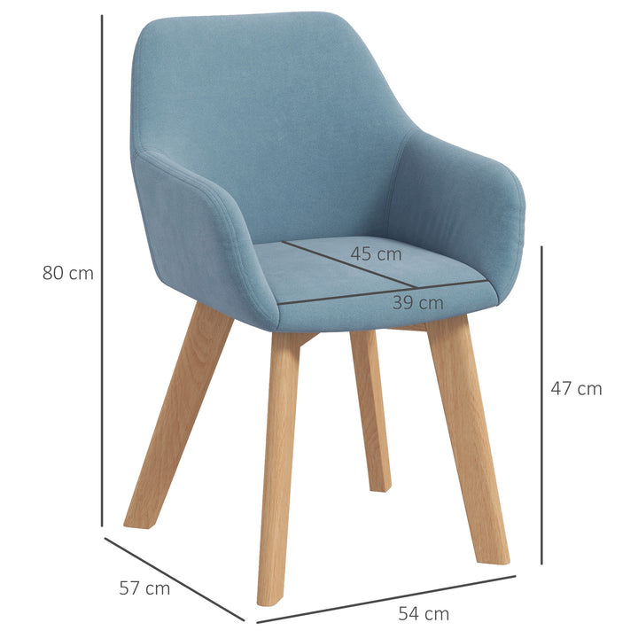 Conjunto de 2 Cadeiras de Sala de Jantar Modernas Cadeiras de Cozinha Estofadas em Veludo com Encosto Médio e Pés de Madeira de Borracha para Sala de Estar Carga 120kg 54x57x80 cm Azul Claro