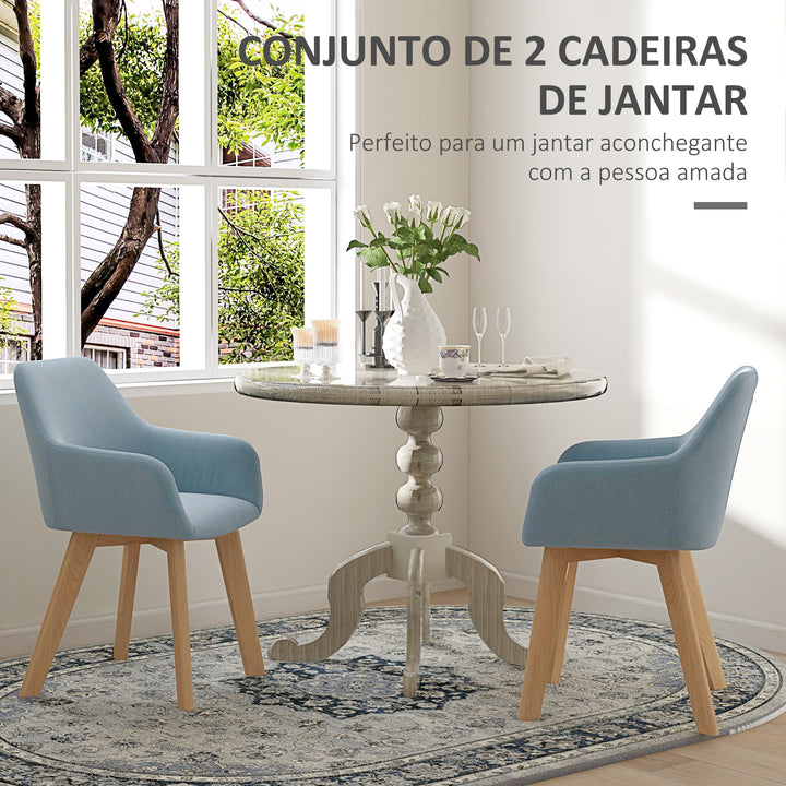 Conjunto de 2 Cadeiras de Sala de Jantar Modernas Cadeiras de Cozinha Estofadas em Veludo com Encosto Médio e Pés de Madeira de Borracha para Sala de Estar Carga 120kg 54x57x80 cm Azul Claro