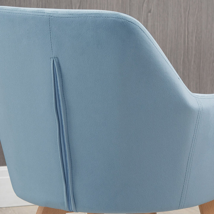 Conjunto de 2 Cadeiras de Sala de Jantar Modernas Cadeiras de Cozinha Estofadas em Veludo com Encosto Médio e Pés de Madeira de Borracha para Sala de Estar Carga 120kg 54x57x80 cm Azul Claro
