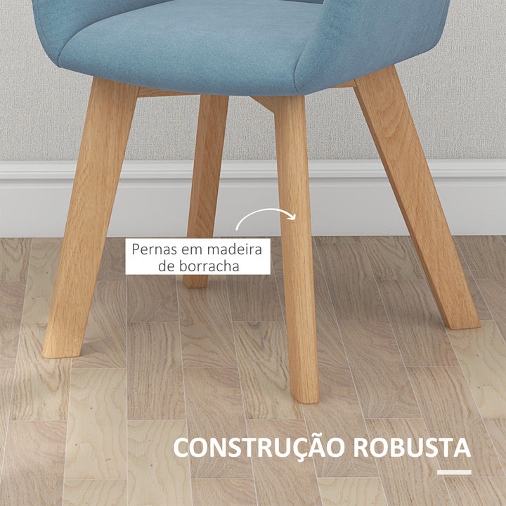 Conjunto de 2 Cadeiras de Sala de Jantar Modernas Cadeiras de Cozinha Estofadas em Veludo com Encosto Médio e Pés de Madeira de Borracha para Sala de Estar Carga 120kg 54x57x80 cm Azul Claro