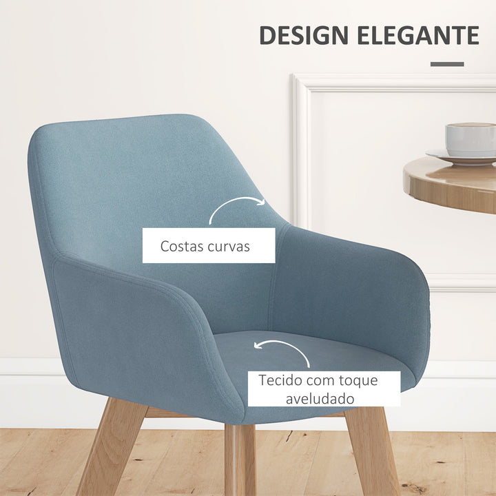 Conjunto de 2 Cadeiras de Sala de Jantar Modernas Cadeiras de Cozinha Estofadas em Veludo com Encosto Médio e Pés de Madeira de Borracha para Sala de Estar Carga 120kg 54x57x80 cm Azul Claro
