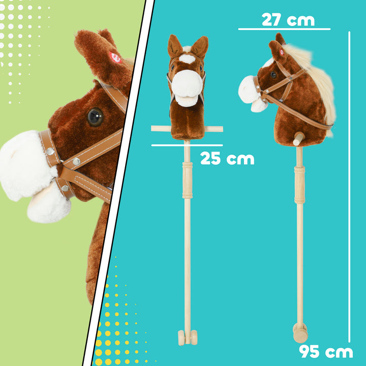 Cavalo com Pau de Madeira Sons e Rodas Cavalo de Brinquedo 95x25x27 cm Castanho