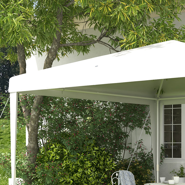Tenda de Jardim Desmontável 293x293 cm Tenda para Exteriores com 4 Orifícios de Drenagem e Tubo de Aço para Casamentos Campismo Festas Branco