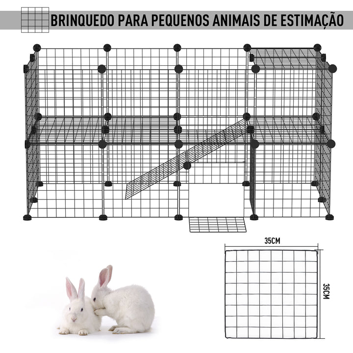 Recinto de Metal para Animais de Estimação Recinto Metálico com 36 Painéis para Pequenos Animais Desmontável DIY 146x73x73 cm Preto