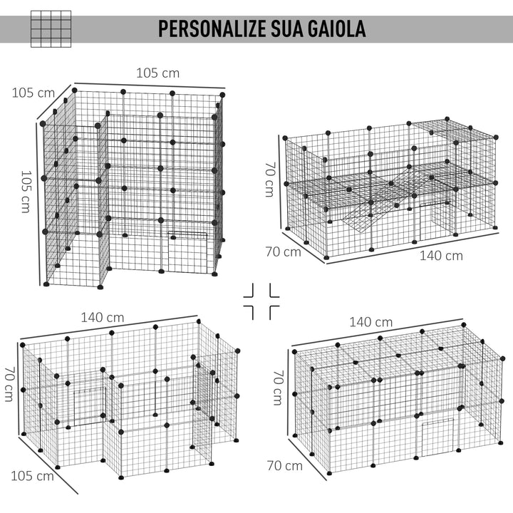 Recinto de Metal para Animais de Estimação Recinto Metálico com 36 Painéis para Pequenos Animais Desmontável DIY 146x73x73 cm Preto