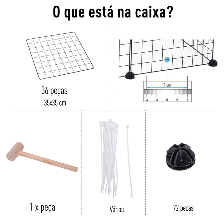 Recinto de Metal para Animais de Estimação Recinto Metálico com 36 Painéis para Pequenos Animais Desmontável DIY 146x73x73 cm Preto