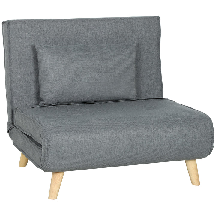 Poltrona 2 em 1 Sofá Cama Individual Dobrável com Encosto Ajustável e Almofada para Sala de Estar Dormitório Escritório Carga 125 kg 90x78x79 cm Cinza