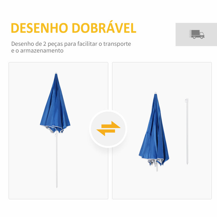 Chapéu de Sol de Praia com Painel Lateral Ø220x220 cm Chapéu de Sol com Manivela Manual 8 Hastes de Aço e Bolsa de Transporte para Jardim Piscina Azul