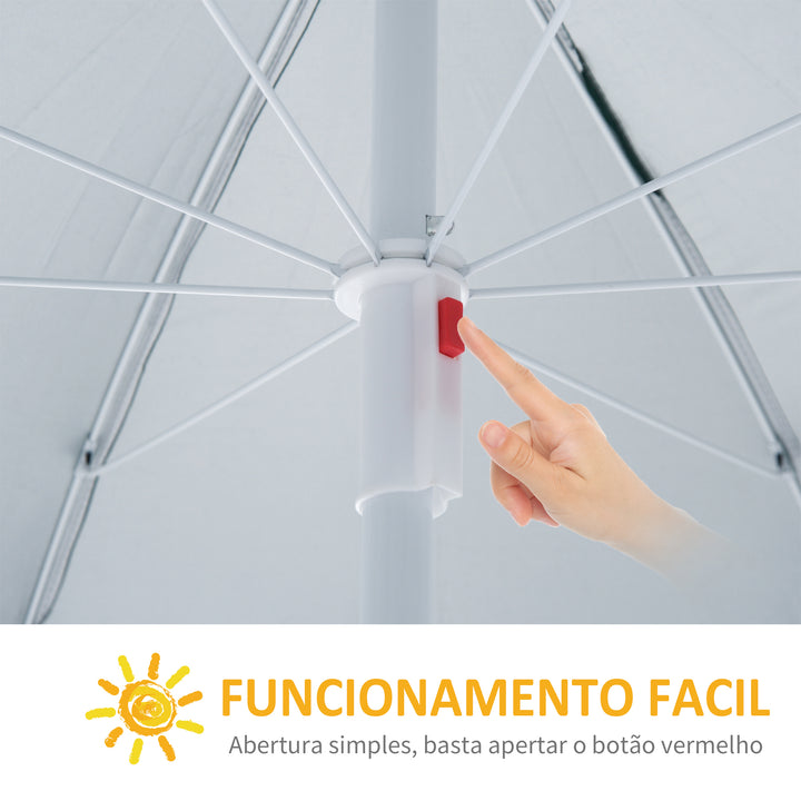 Chapéu de Sol de Praia com Painel Lateral Ø220x220 cm Chapéu de Sol com Manivela Manual 8 Hastes de Aço e Bolsa de Transporte para Jardim Piscina Azul