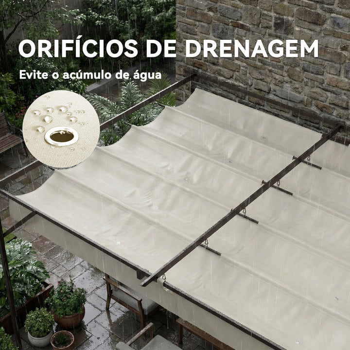Pérgola de Parede de Jardim 4x3 m Pérgola de Jardim com Telhado Retrátil Proteção UPF30+ Orifícios de Drenagem e Estrutura Metálica Pérgola para Terraço Jardim Exterior Creme