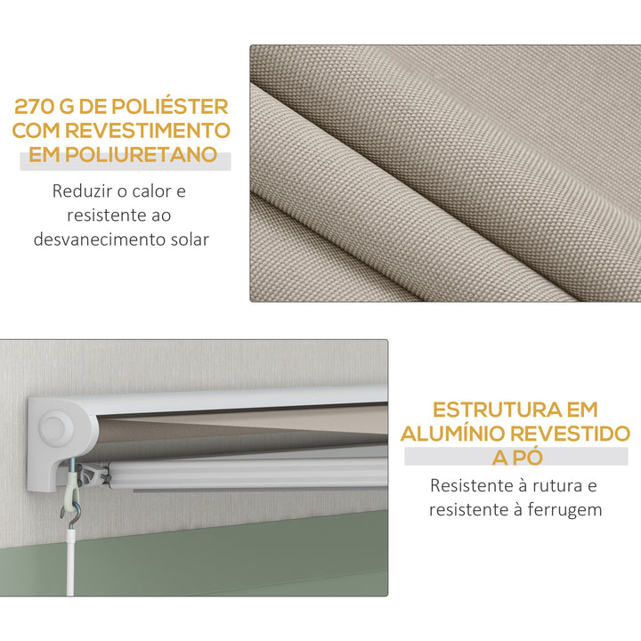Toldo Retrátil Elétrico ou Manual 250x200 cm Toldo Portátil para Varanda com Controlo Remoto Manivela Manual e Estrutura de Alumínio para Janela Porta Terraço Pátio Creme