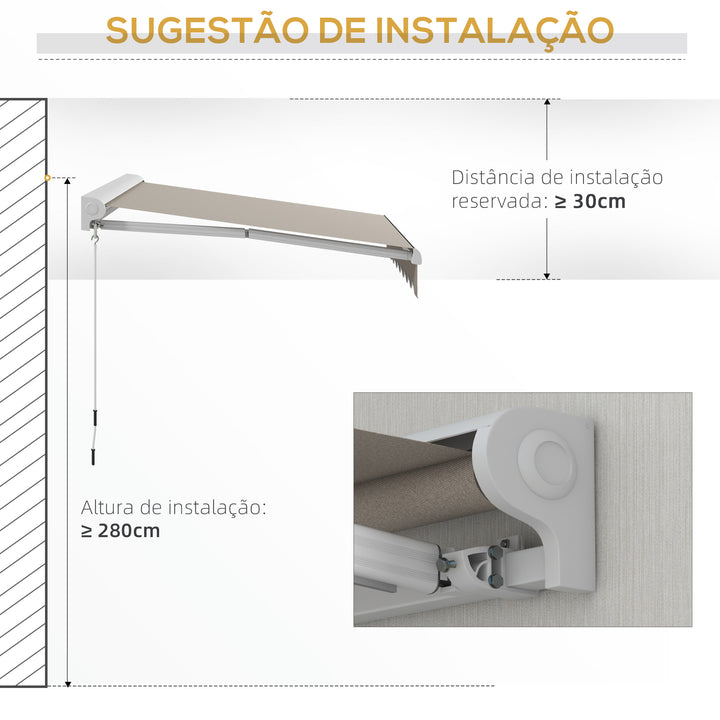 Toldo Retrátil Elétrico ou Manual 250x200 cm Toldo Portátil para Varanda com Controlo Remoto Manivela Manual e Estrutura de Alumínio para Janela Porta Terraço Pátio Creme