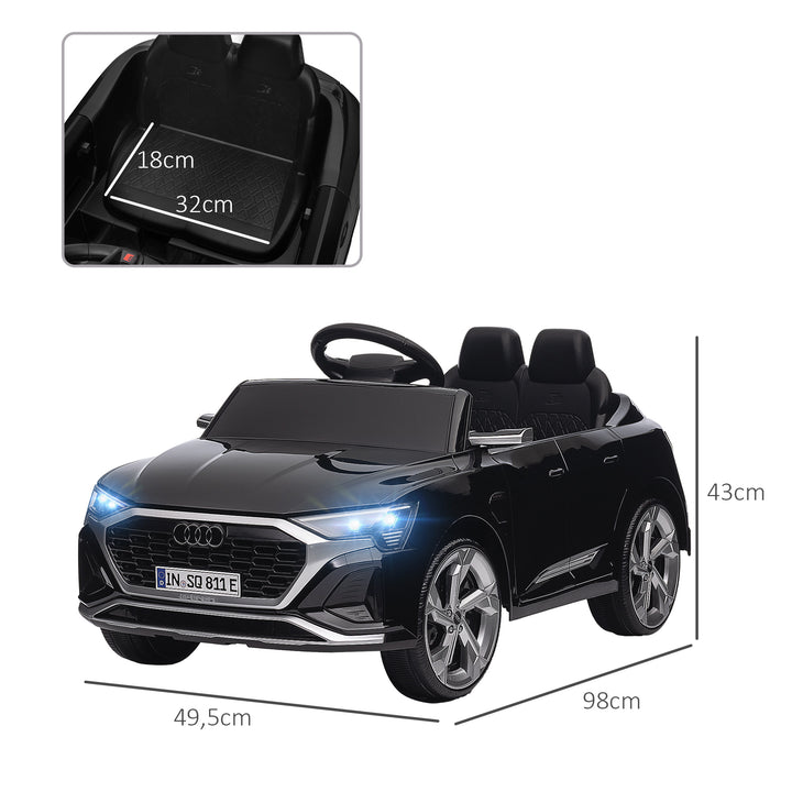 Carro Elétrico para Crianças acima de 3 Anos Carro Audi Q8 Etron Sportback Infantil com Bateria 12V Controlo Remoto Faróis Buzina e Música 98x49,5x43 cm Preto