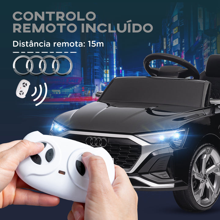 Carro Elétrico para Crianças acima de 3 Anos Carro Audi Q8 Etron Sportback Infantil com Bateria 12V Controlo Remoto Faróis Buzina e Música 98x49,5x43 cm Preto