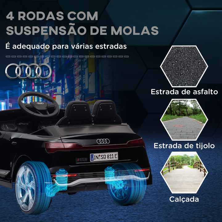 Carro Elétrico para Crianças acima de 3 Anos Carro Audi Q8 Etron Sportback Infantil com Bateria 12V Controlo Remoto Faróis Buzina e Música 98x49,5x43 cm Preto